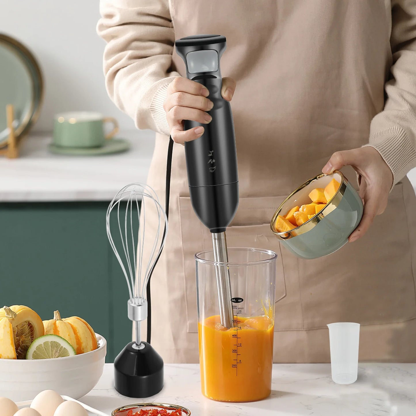 Batidora de Mano 300W – Licuadora Eléctrica de Inmersión con Cuchilla de Acero Inoxidable | Mezcladora de Alimentos Multifuncional para Cocina | Batidora Manual