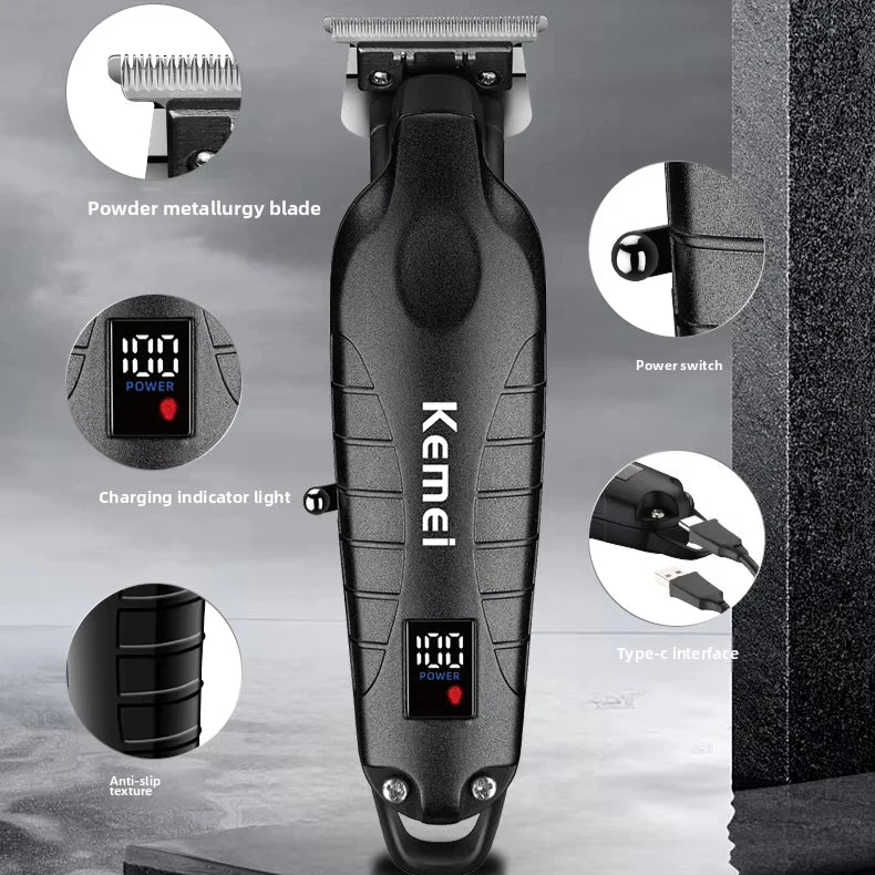 Kemei KM-2293 Professional Barber Cordless Hair Clipper Salon-Grade Design,Hair Styling Trimmer Carving Clipper,USB Rechargeable