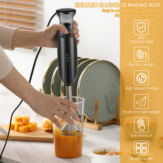 Batidora de Mano 300W – Licuadora Eléctrica de Inmersión con Cuchilla de Acero Inoxidable | Mezcladora de Alimentos Multifuncional para Cocina | Batidora Manual