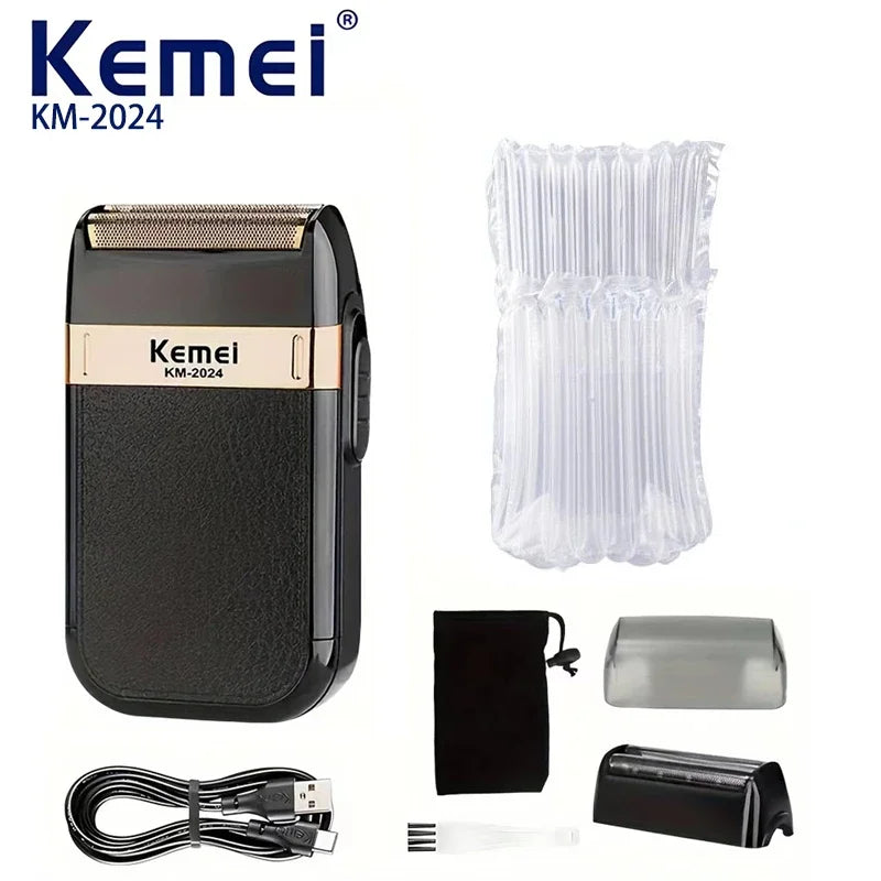 Kemei-2024 USB Charging Electric Shaver For Men Reciprocating Twin Blade Razor Shaver Waterproof Beard Trimmer Shaving Machine