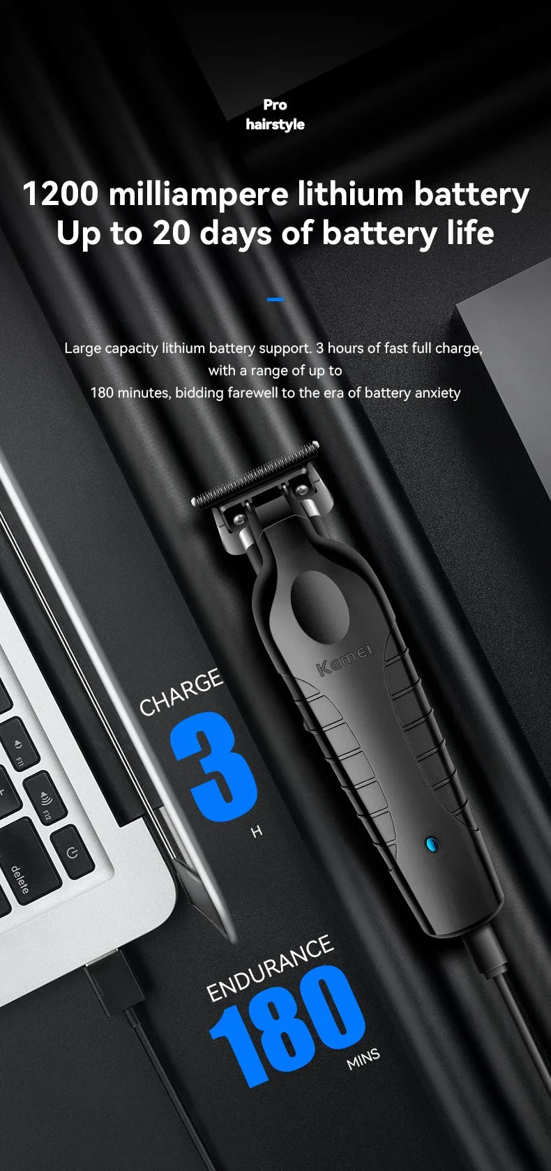 Kemei Hair Clipper Professional Hair Trimmer Electric Hair Cutting Machine Rechargeable 0mm Barber Clipper for Men KM-2299