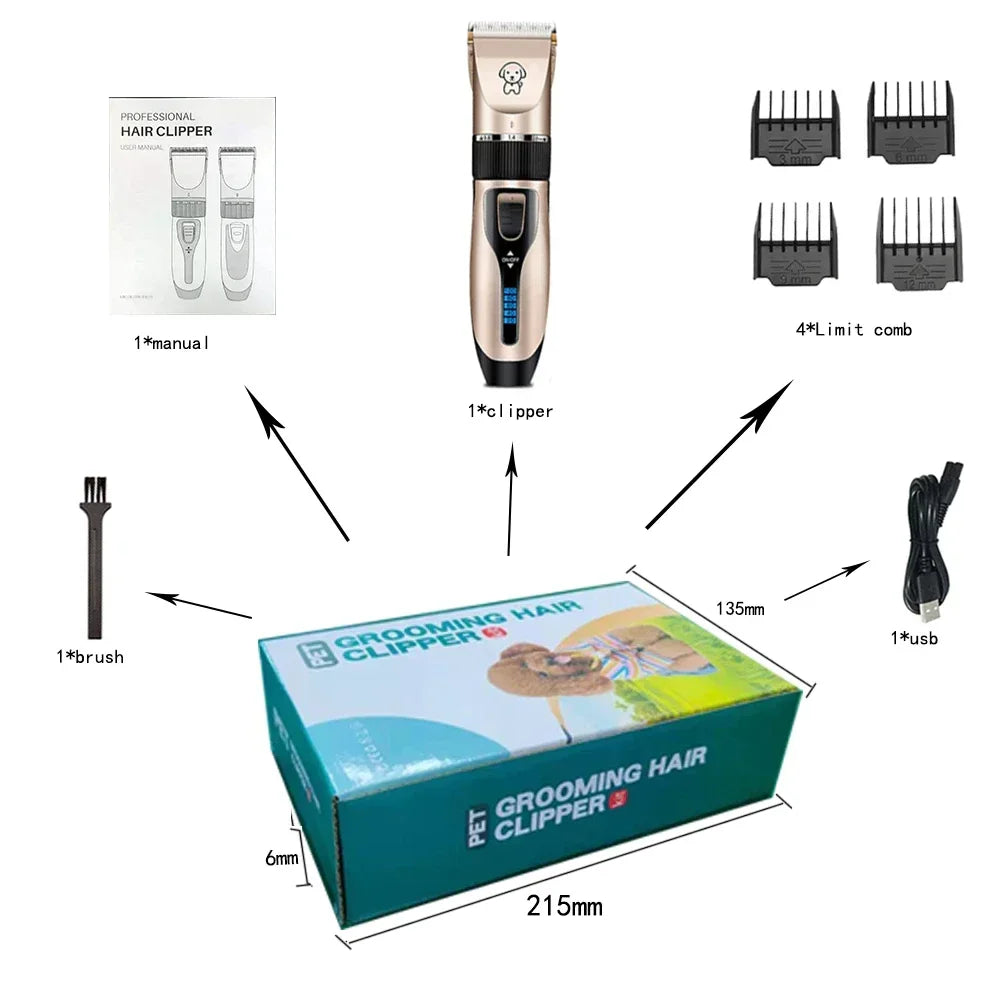 Dog Hair Clippers Low Noise Scissors Rechargeable Pet Trimmer Pet Grooming Tool Dog Hair Trimmer with Comb for Dogs Cats