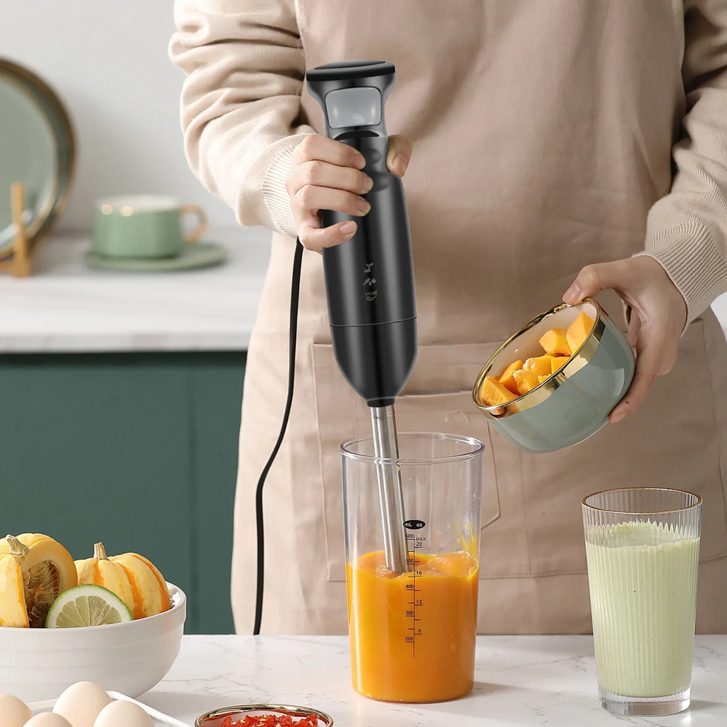 Batidora de Mano 300W – Licuadora Eléctrica de Inmersión con Cuchilla de Acero Inoxidable | Mezcladora de Alimentos Multifuncional para Cocina | Batidora Manual