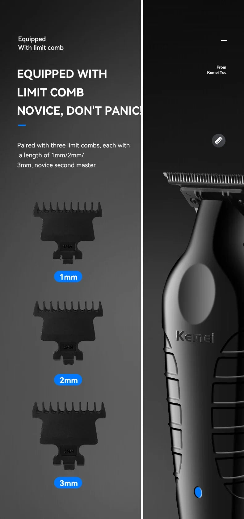 Kemei Hair Clipper Professional Hair Trimmer Electric Hair Cutting Machine Rechargeable 0mm Barber Clipper for Men KM-2299