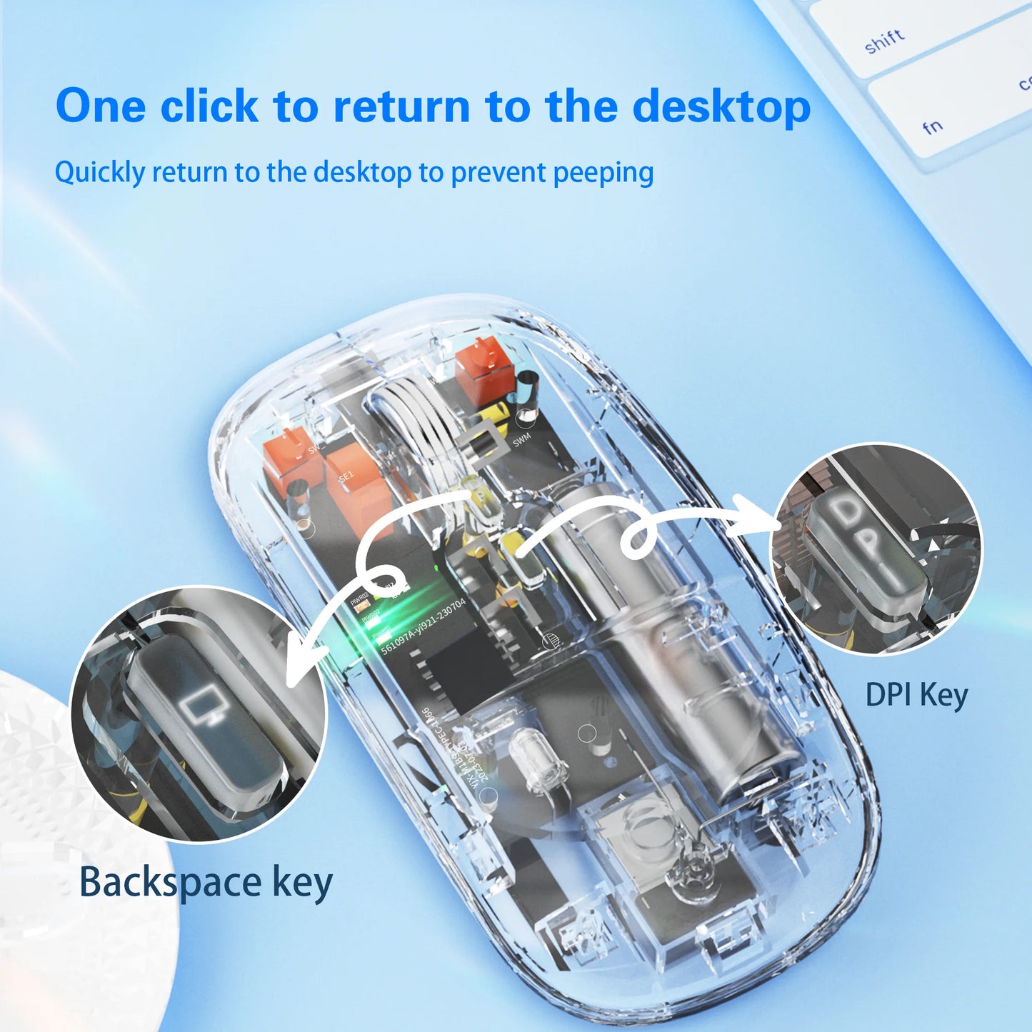 New Mini Gaming Wireless Optical Mouse Transparent LED ABS USB 2.4Ghz+BT Rechargeable for Computer Use