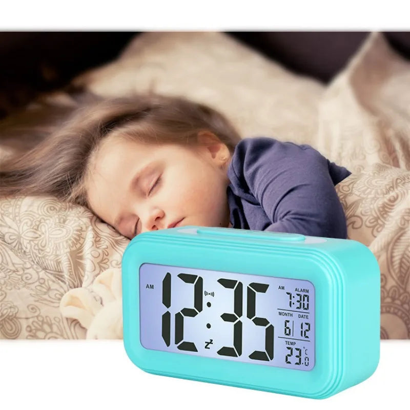 Alarm Clock Desktop Digital Clock LCD Large Screen Temperature Calendar Nightlight Wake-up Student Snooze Clock 12/24H Bedrooms