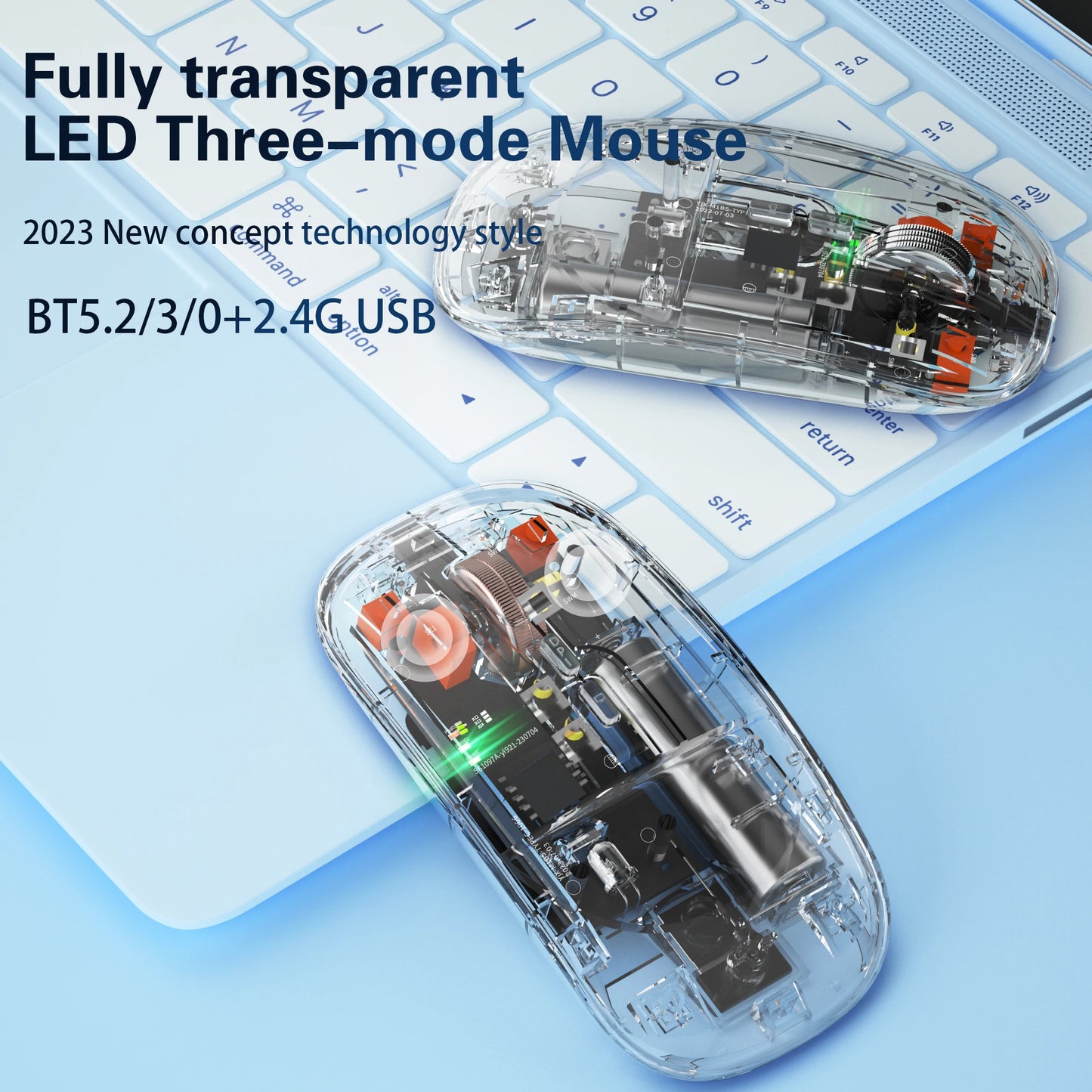 New Mini Gaming Wireless Optical Mouse Transparent LED ABS USB 2.4Ghz+BT Rechargeable for Computer Use
