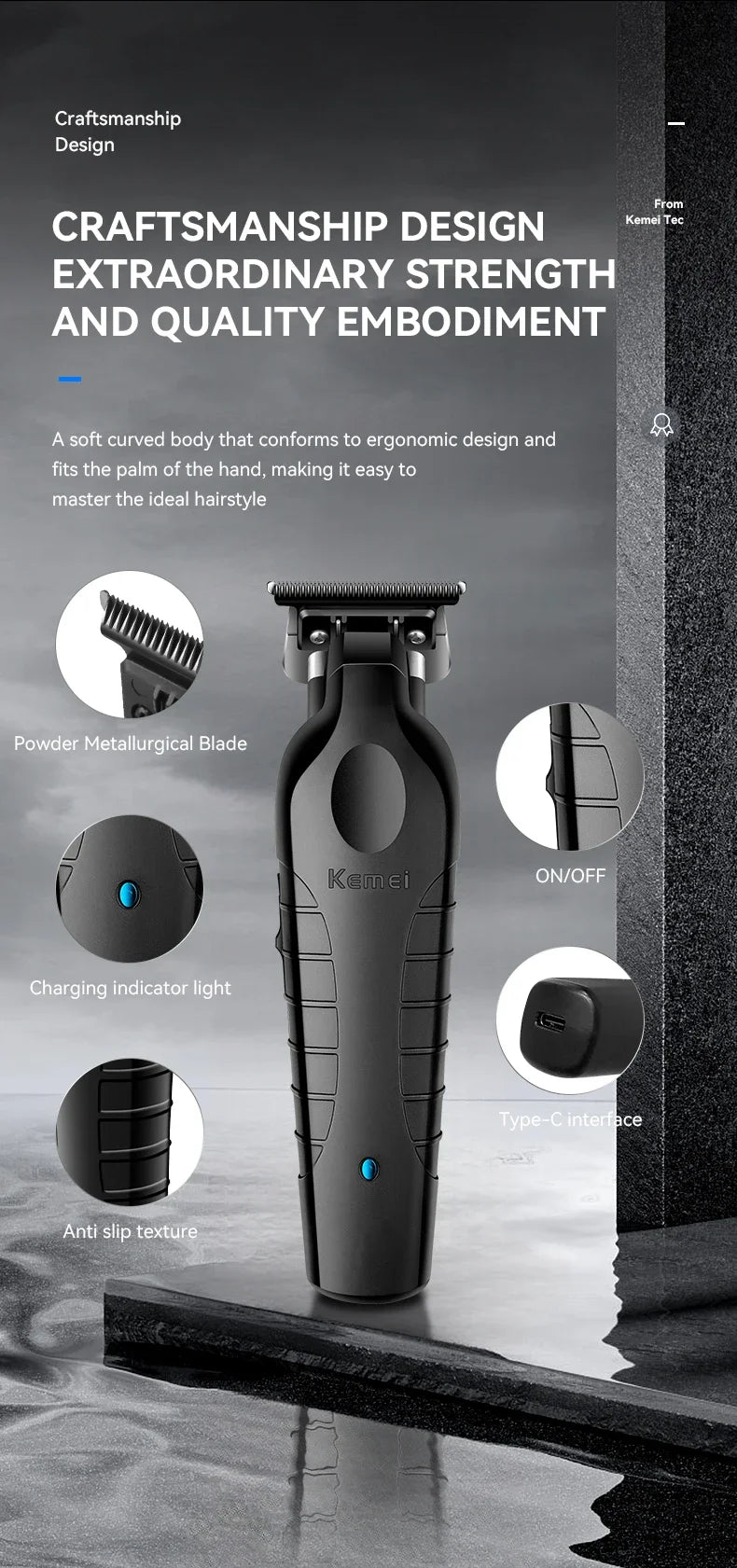 Kemei Hair Clipper Professional Hair Trimmer Electric Hair Cutting Machine Rechargeable 0mm Barber Clipper for Men KM-2299