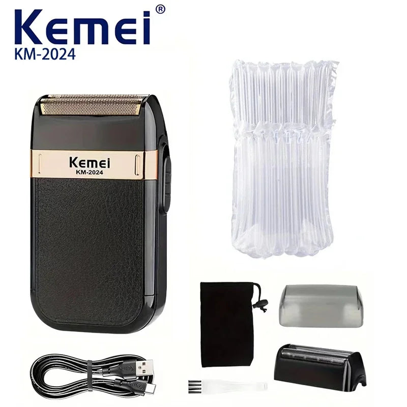 Kemei-2024 USB Charging Electric Shaver For Men Reciprocating Twin Blade Razor Shaver Waterproof Beard Trimmer Shaving Machine