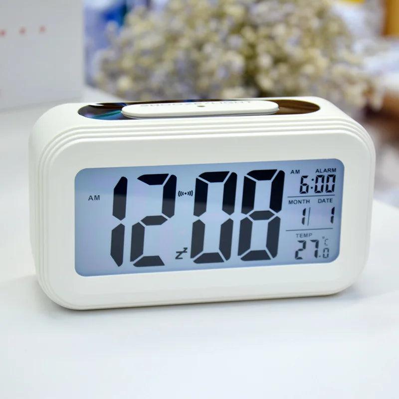 Alarm Clock Desktop Digital Clock LCD Large Screen Temperature Calendar Nightlight Wake-up Student Snooze Clock 12/24H Bedrooms
