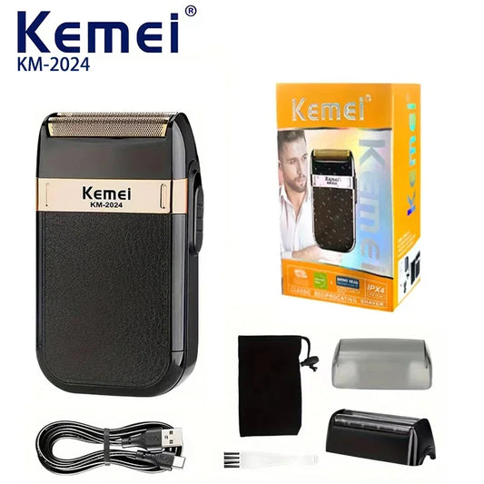 Kemei-2024 USB Charging Electric Shaver For Men Reciprocating Twin Blade Razor Shaver Waterproof Beard Trimmer Shaving Machine